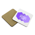Branded cork backed coasters. The coaster is white and has been branded with a purple company logo.