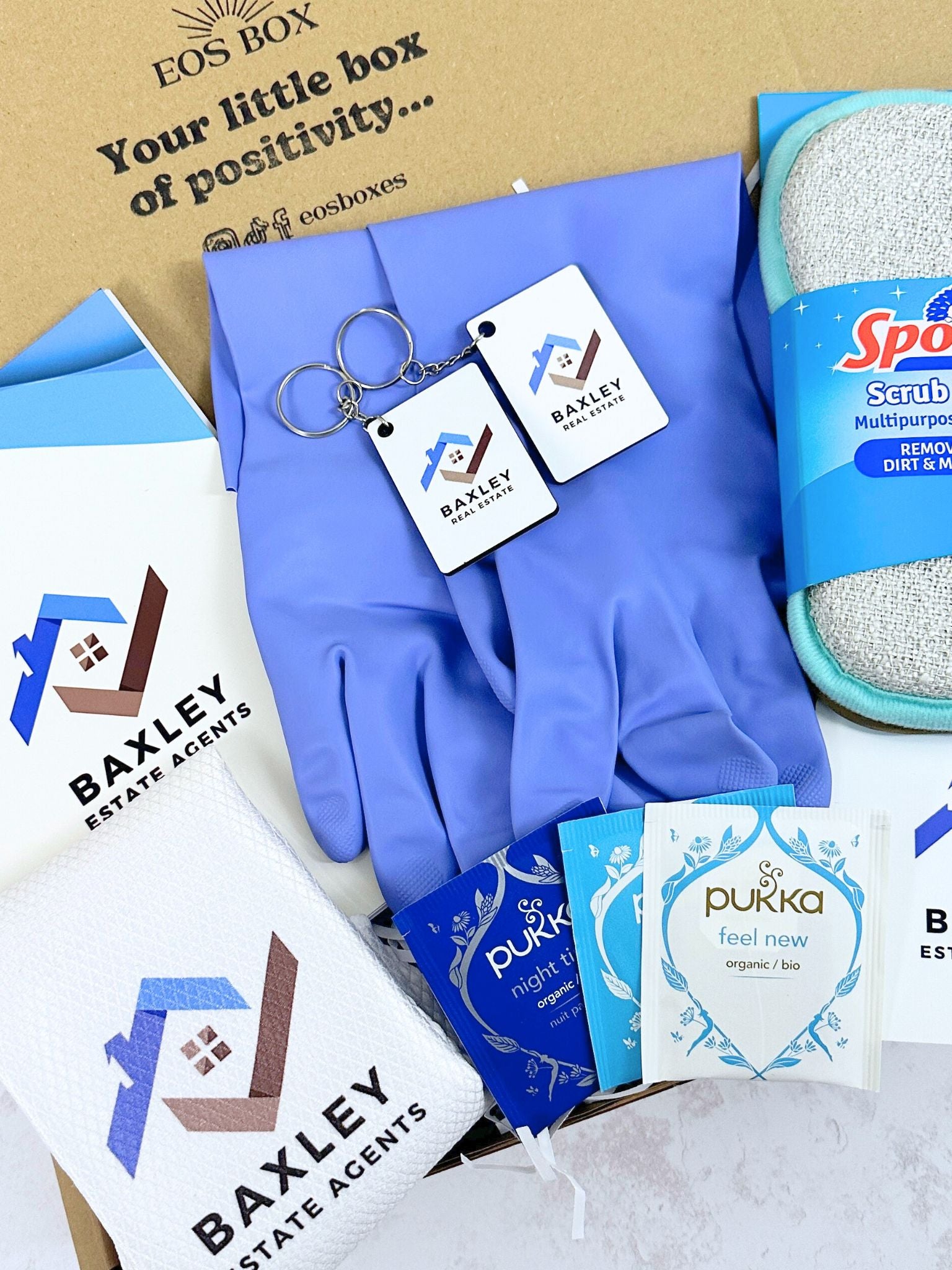 EOS BOX Corporate Gift Box created for one of our estate agent clients containing various branded items.
