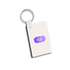 Branded MDF based promotional keyring with a white outer surface featuring a purple company logo.